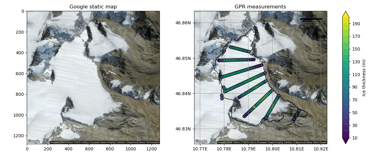 Google static map, GPR measurements